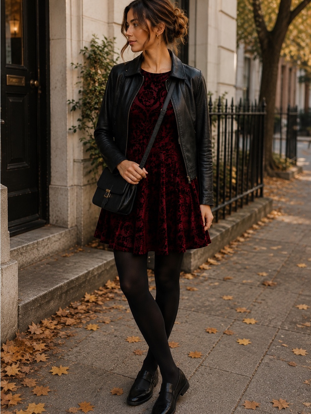 Ivanka Trump Burgundy Burnout Velvet Fit & Flare Dress M 8-10 Long Sleeve